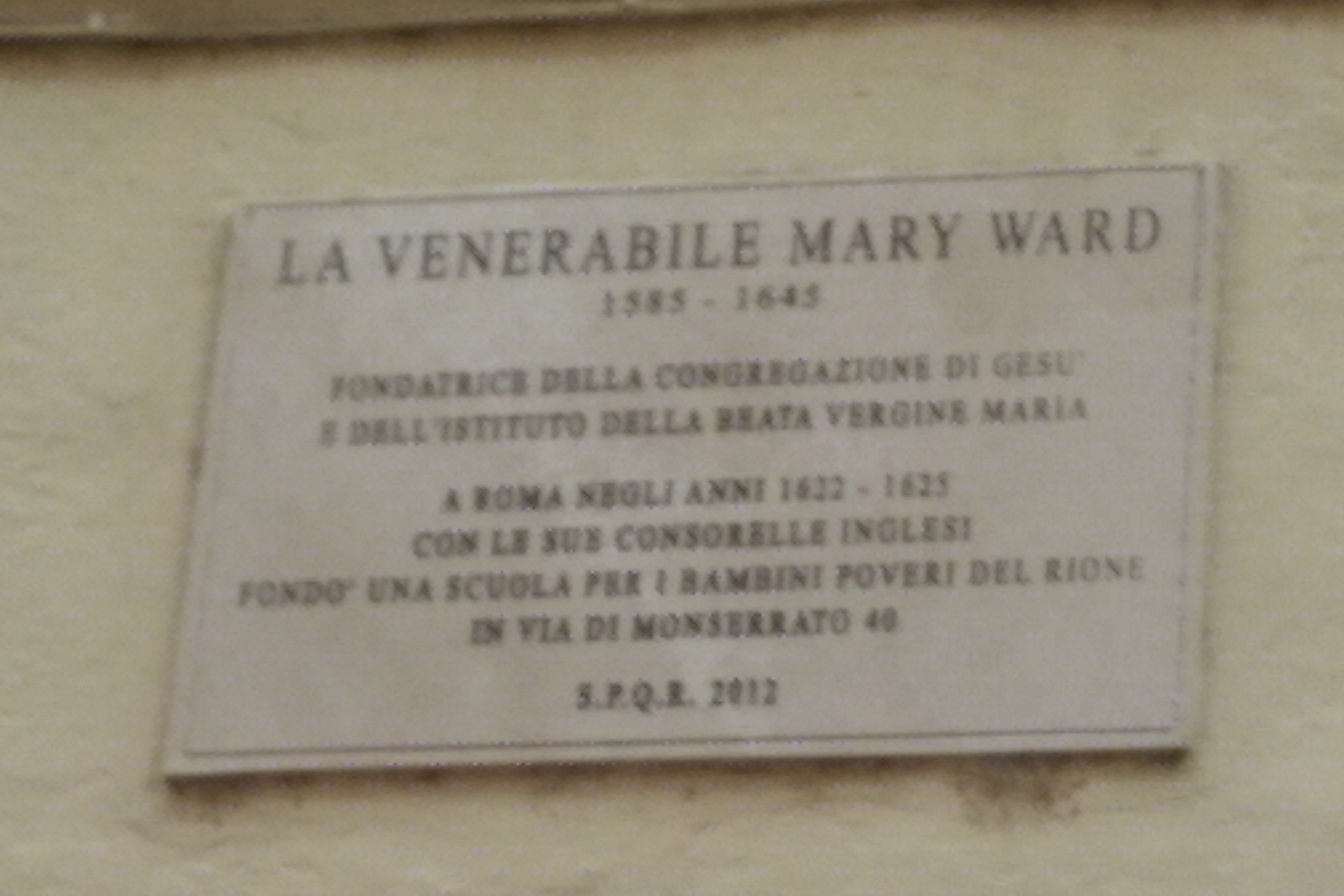 Gedenktafel an Mary Ward in Rom
